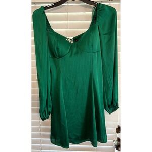 Cami Top Juniors Ribbed Green Lace Up Back Long Sleeve Dress Winter Ball Dance